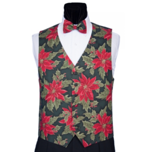 Christmas Poinsettia Vest and Bow Tie Set